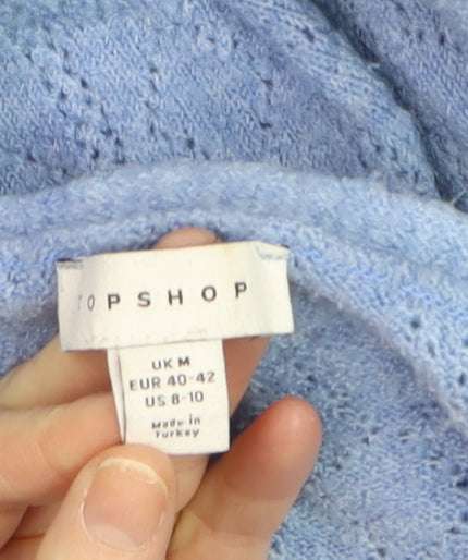 Topshop Women's Blue V-Neck Wrap Knit Jumper Size M