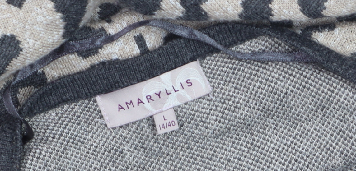 Amaryllis Womens Beige Animal Print Knit Cardigan Size 14