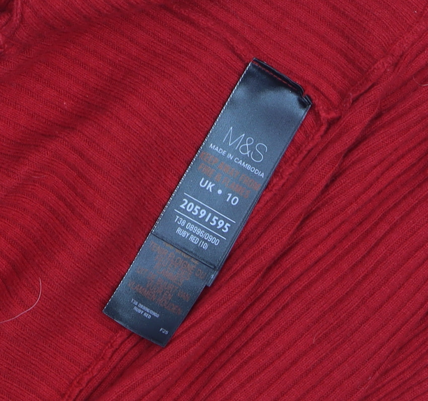 Marks & Spencer Women’s Red Ribbed Knit Open Cardigan Size 10