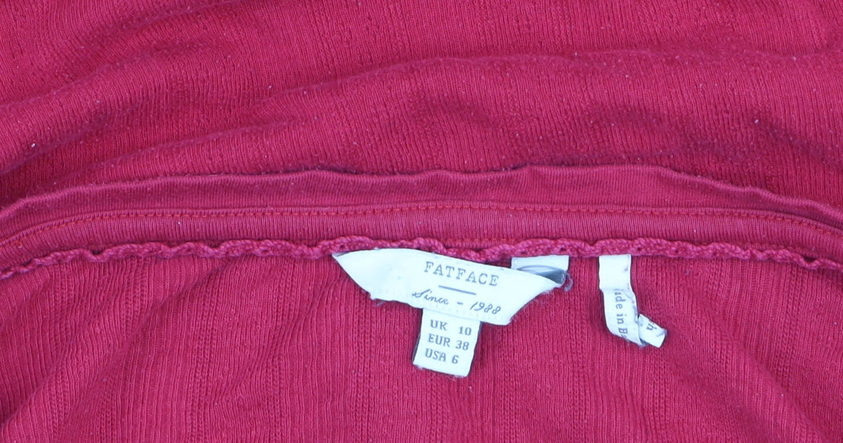 FatFace Women’s Red Long Sleeve Button Scoop Neck Cotton T-Shirt UK 10