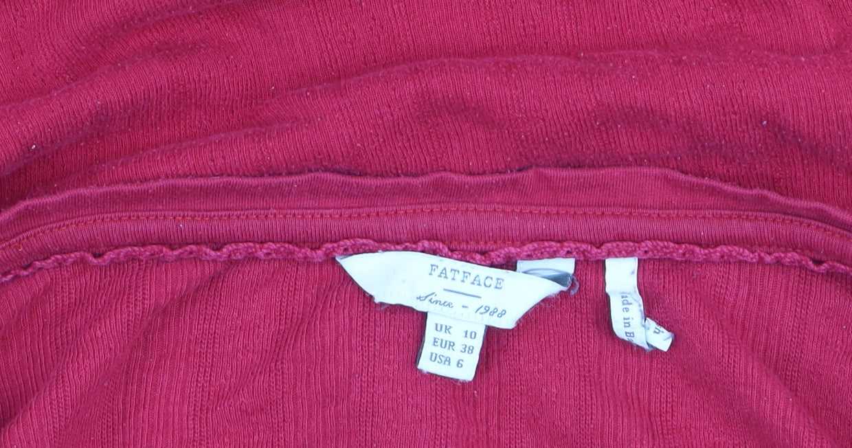 FatFace Women’s Red Long Sleeve Button Scoop Neck Cotton T-Shirt UK 10