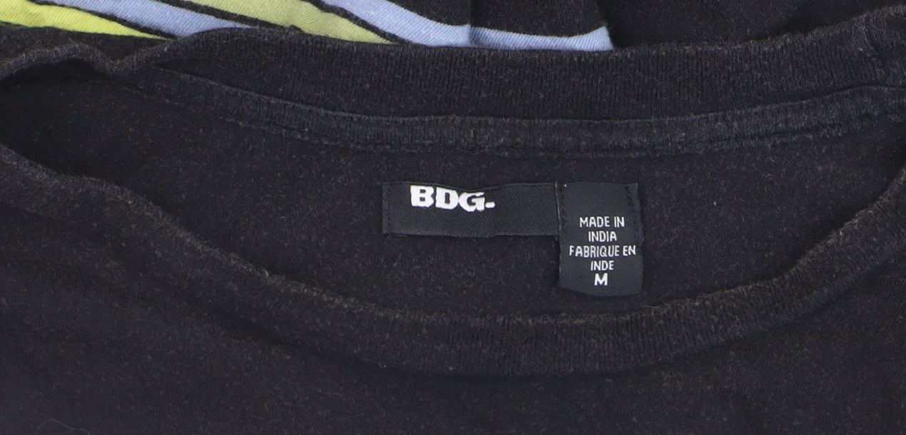 BDG Men’s Black Striped Retro Crew Neck Cotton T-Shirt Size M