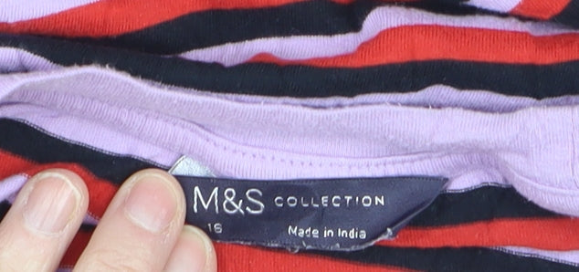 Marks & Spencer Women’s Multicoloured Striped Long Sleeve Cotton T-Shirt Size 16