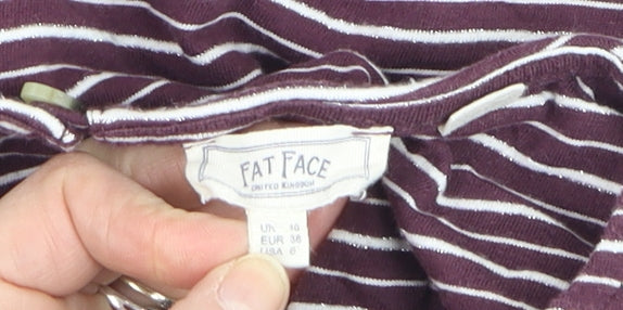 FatFace Women Purple Striped 3/4 Sleeve Cotton Tunic Top Size 10