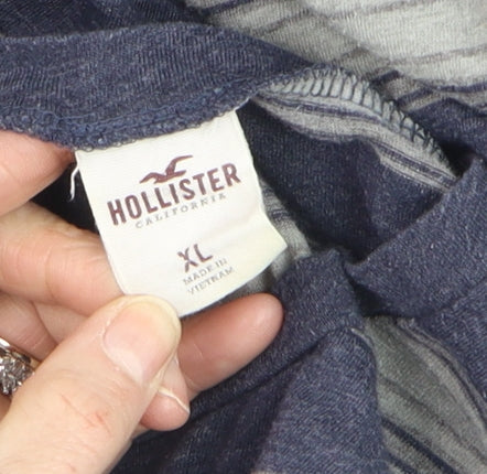 Hollister Men's Blue Striped Long Sleeve Casual Top XL