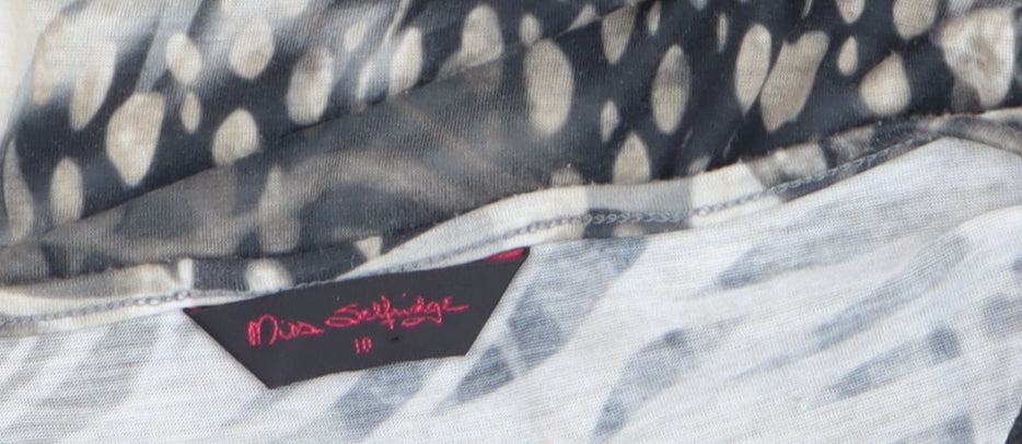 Miss Selfridge Women Grey Animal Print Sheer Crop Blouse Size 10