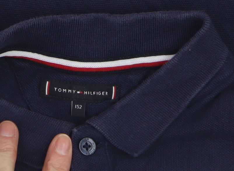 Tommy Hilfiger Boys Blue Red Colourblock Polo Shirt Size 152 Classic Cotton