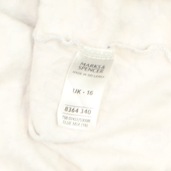 Marks and Spencer Womens Blue Floral Cotton T-Shirt Size 16