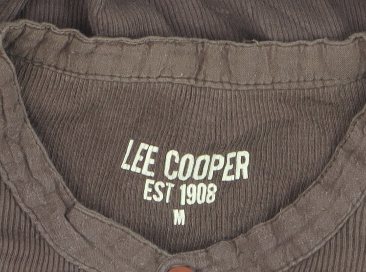 Lee Cooper Men Brown Henley Short Sleeve Cotton Casual Shirt M