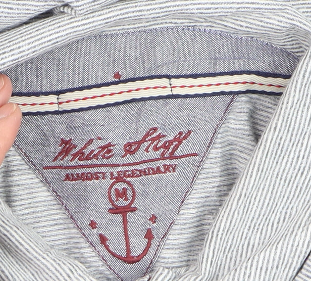 White Stuff Men's Grey Striped Cotton Polo Shirt Size M