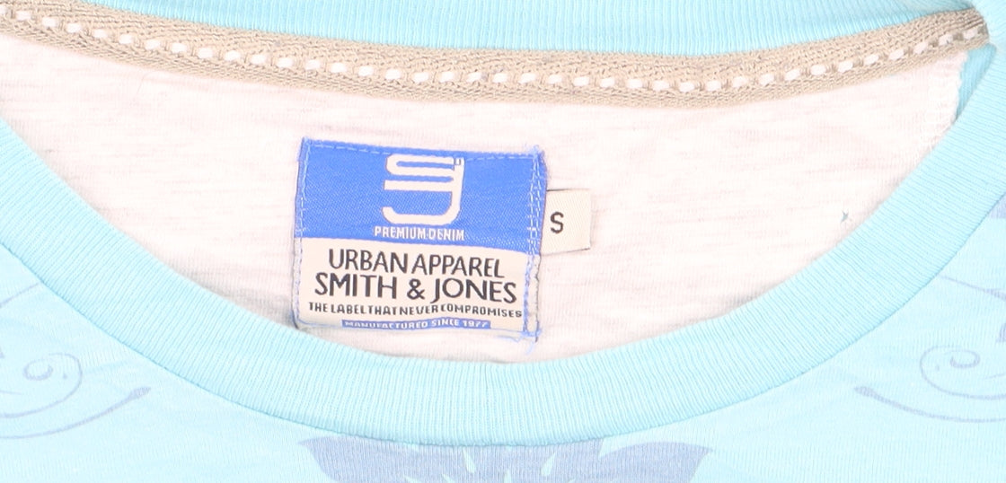 Smith & Jones Men's Blue Floral Crew Neck Cotton T-Shirt Size S
