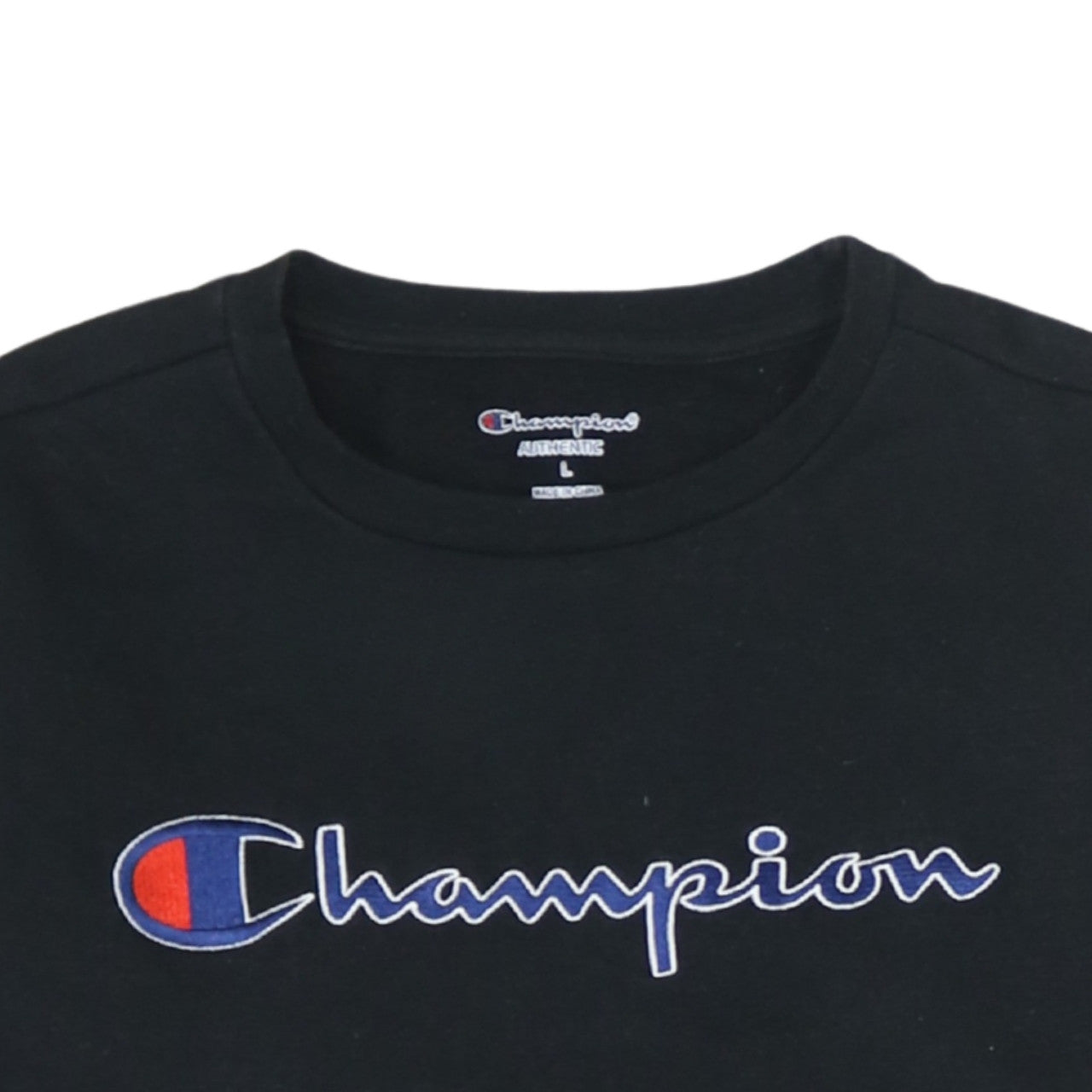 Champion Boys Black Pullover Sweatshirt L Embroidered Logo Crew Neck