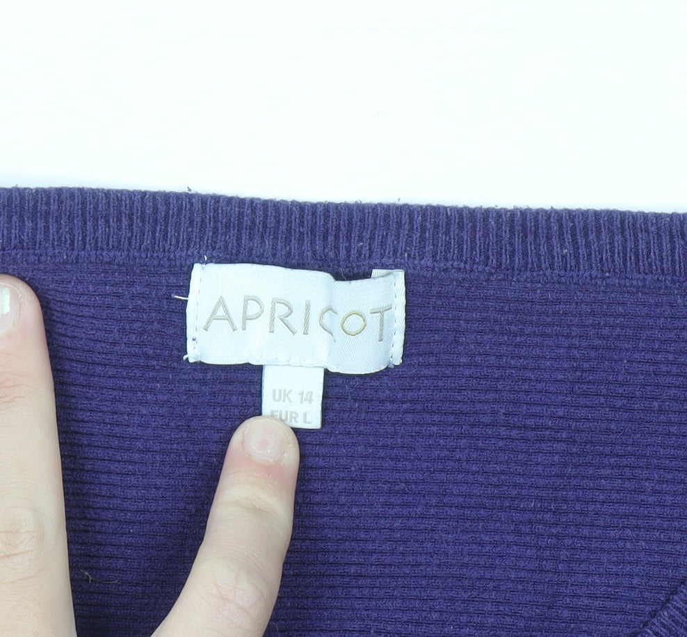 Apricot Women's Purple V-Neck Relaxed Knit Jumper Size 14