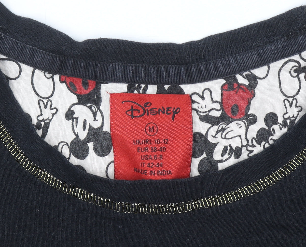 Disney Women Black Mickey Mouse T-Shirt Size M Crew Neck Cotton