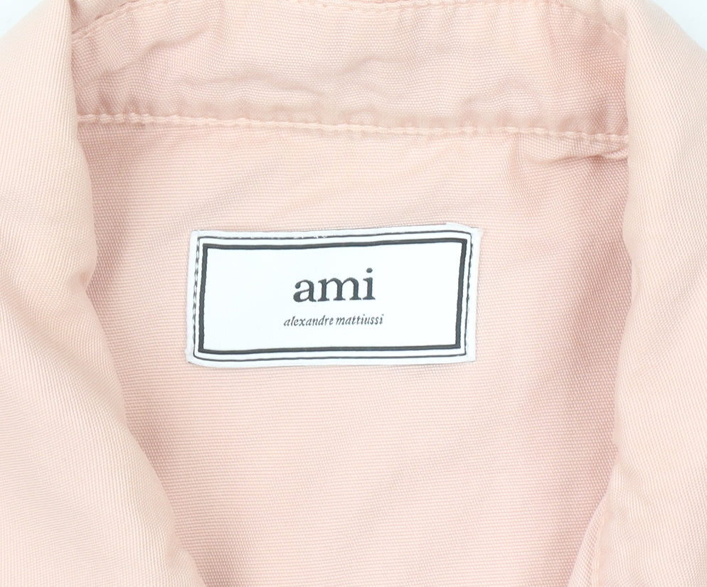Ami Womens Pink Cotton Button-Up Long Sleeve Shirt M