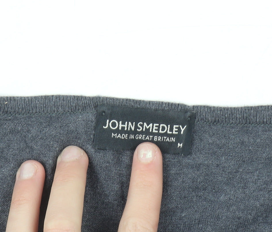 John Smedley Womens Grey V-Neck 100% Cotton Jumper M