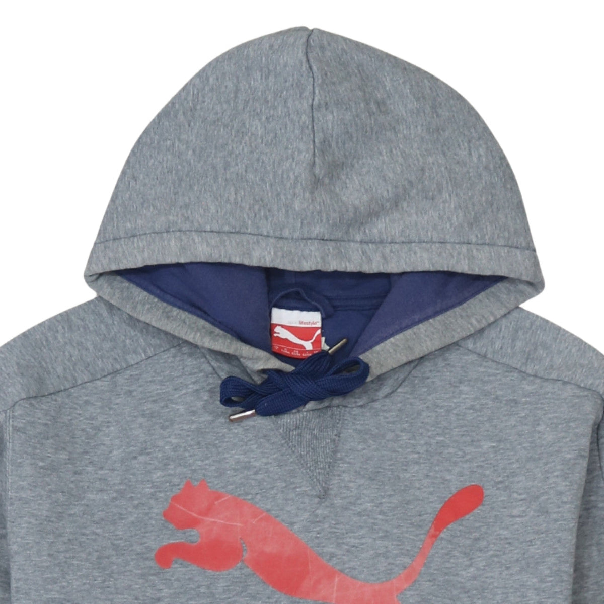 Puma Men's Grey Pullover Hoodie L Graphic Logo Fleece Sportswear