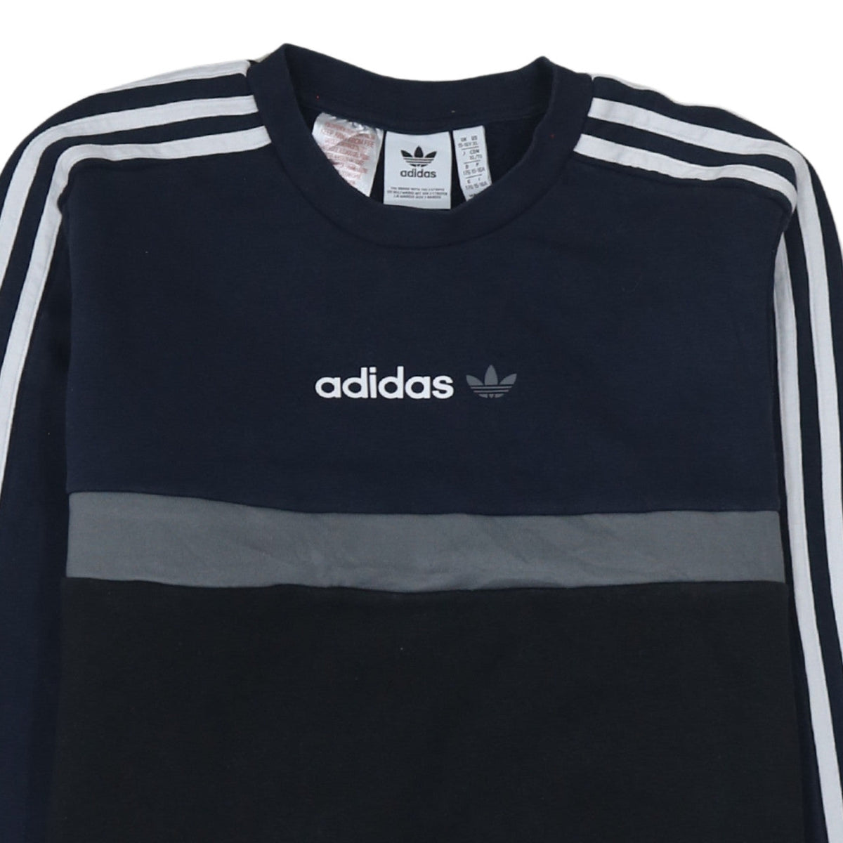 Adidas Boys Black Blue Colourblock Sweatshirt 15-16 Years Crew Neck Logo