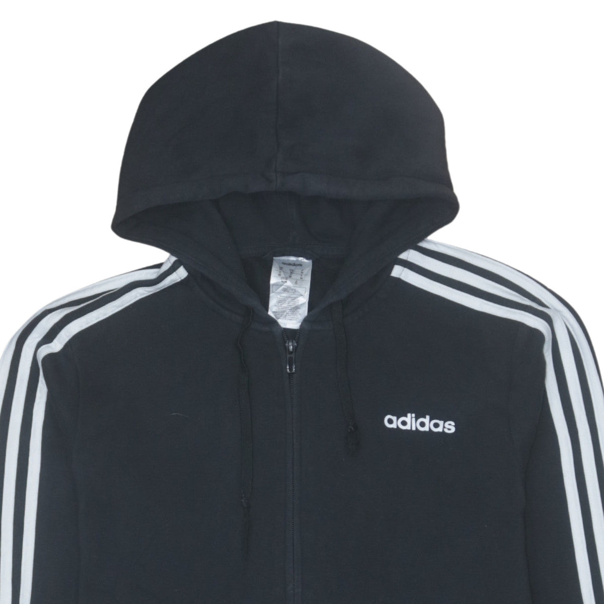 Adidas Womens Black Full Zip Hoodie Medium Classic 3-Stripes Jacket