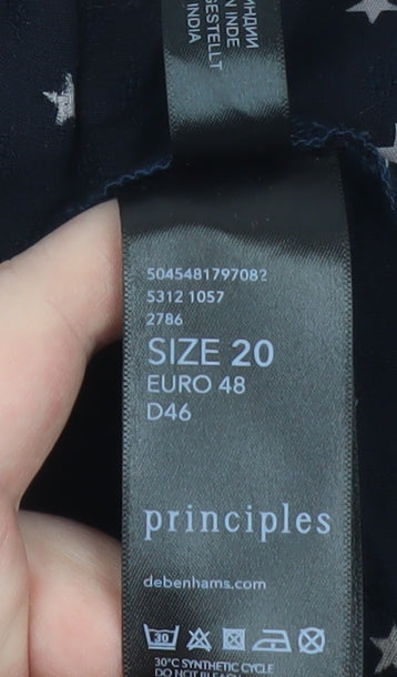 Principles Women Blue Star Print V-Neck 3/4 Sleeve Blouse Size 20