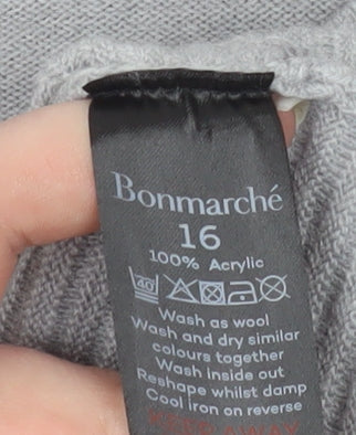 Bonmarché Women Grey Size 16 Crew Neck Button Pullover Jumper