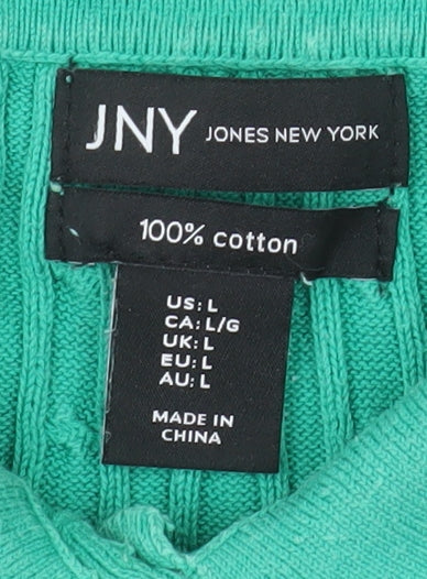 Jones New York Men's Green Cable Knit Cotton Short Sleeve Polo L