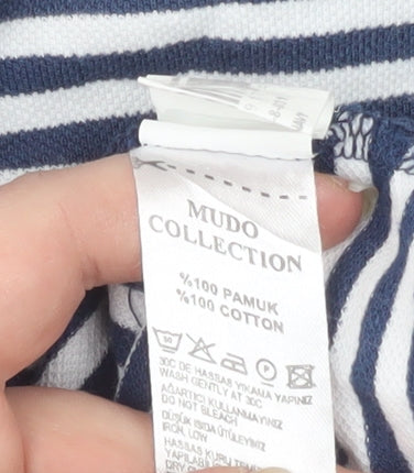 Mudo Collection Men's Blue Striped Cotton Polo Shirt Size L