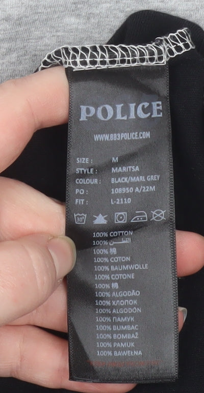883 Police Men's Grey and Black Colourblock Crew Neck Cotton T-Shirt Medium