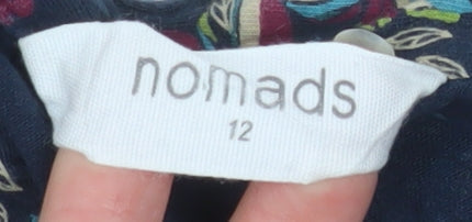 Nomads Womens Blue Floral V-Neck Long Sleeve Tunic Blouse Size 12