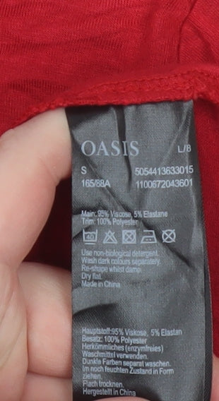 Oasis Women Red Long Sleeve Basic Viscose Stretch T-Shirt Size S