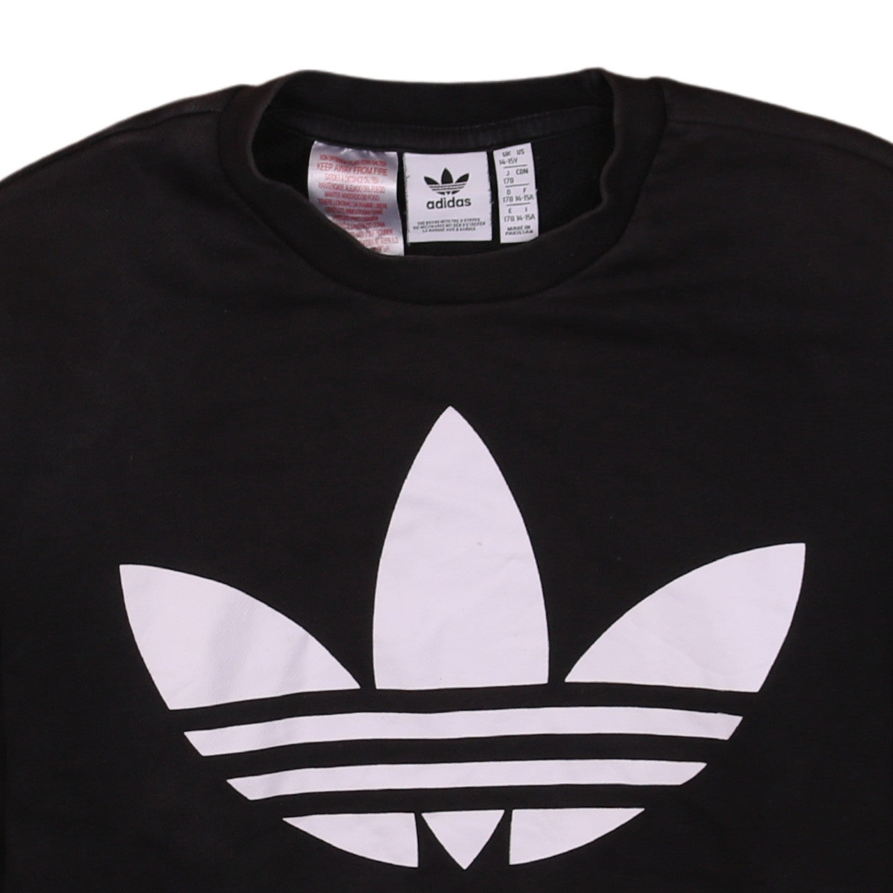 Adidas Boys Black Crew Neck Logo Pullover Sweatshirt 14-15 Years