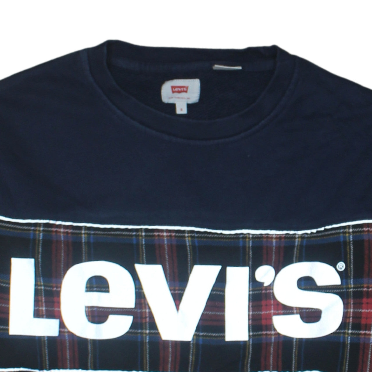 Levi's Men's Blue Plaid Logo Pullover Sweatshirt Size S
