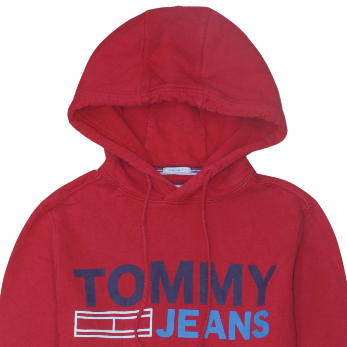 Tommy Jeans Men's Red Pullover Hoodie XS Regular Fit Logo Graphic