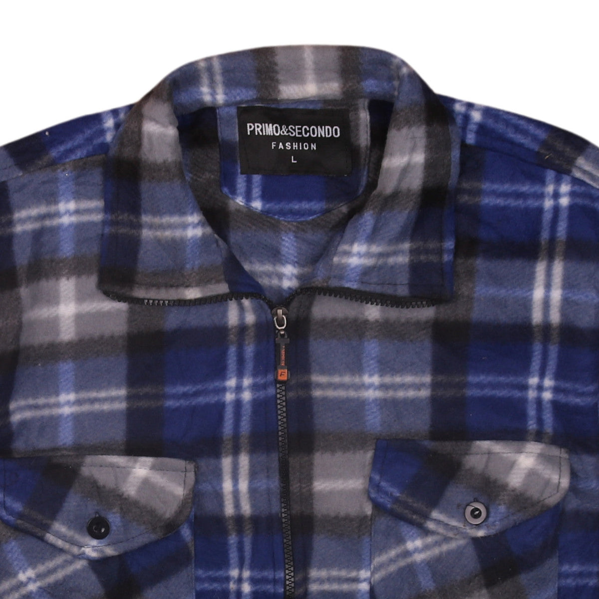 Primo & Secondo Men's Blue Plaid Fleece Zip Shirt Jacket L
