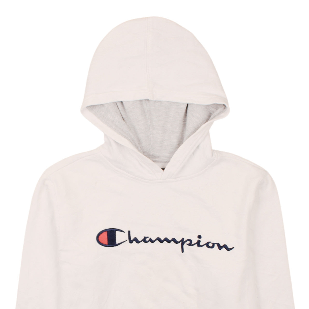Champion Women White Pullover Hoodie L Logo Embroidered Sweatshirt