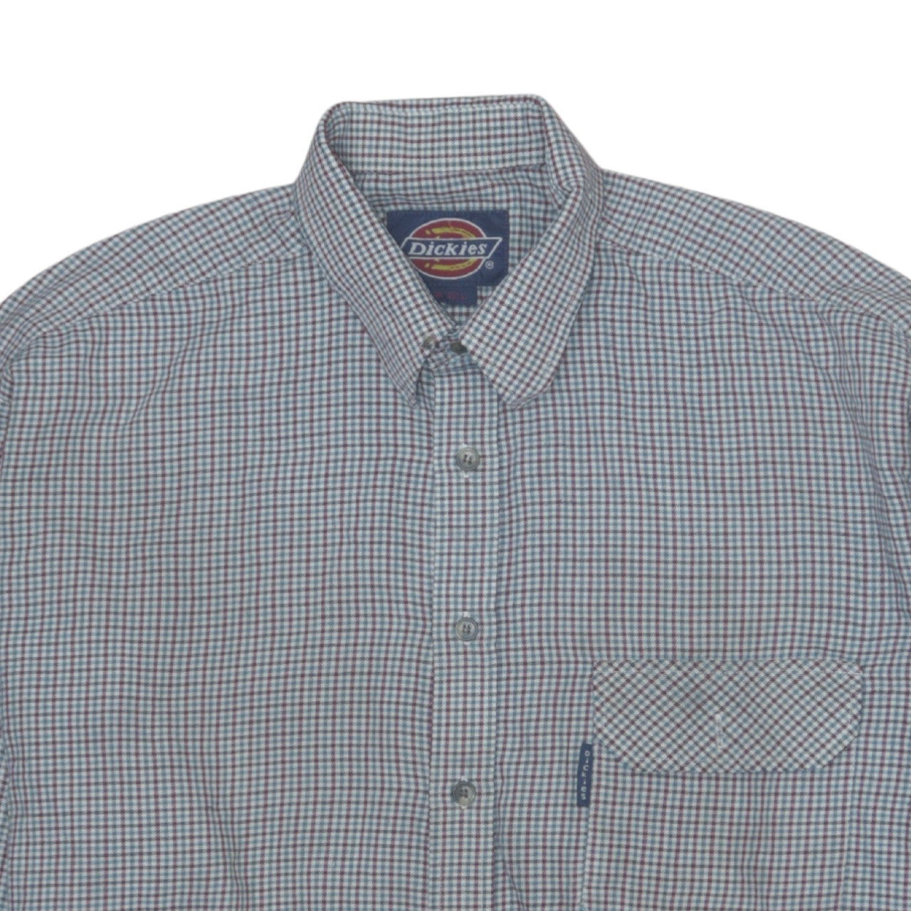 Dickies Men Blue Check Long Sleeve Cotton Button-Up Shirt M 15.5