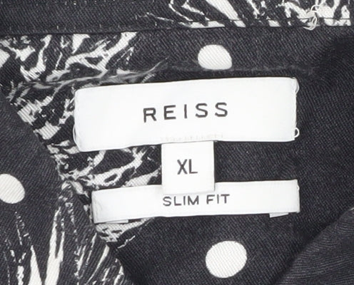 REISS Men's Black Slim Fit XL Pineapple Print Short Sleeve Shirt