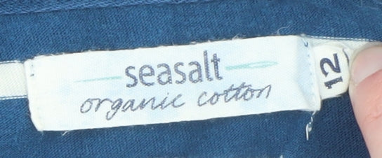 Seasalt Women Blue Striped Shift Dress Size 12 Cotton 3/4 Sleeve