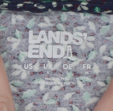 Lands' End Women's Blue Floral Long Sleeve Cotton T-Shirt Size S