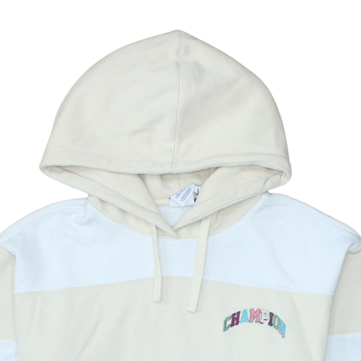 Champion Womens Beige & White Hooded Pullover Sweatshirt Size M