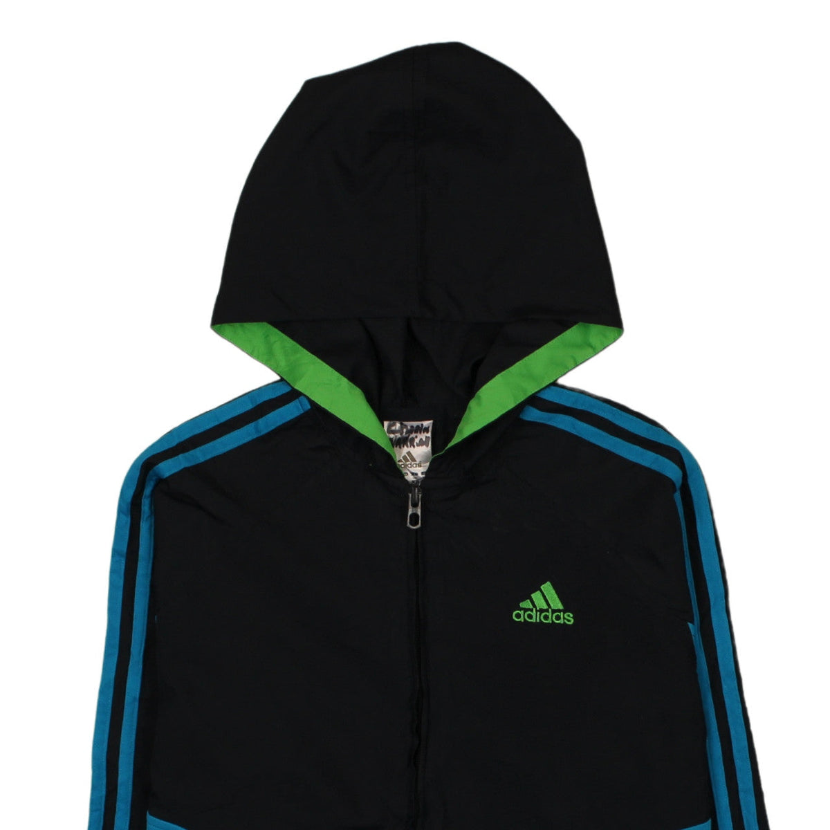 Adidas Boys Blue & Black Track Jacket Hooded Zip Up Size 13-14 Years