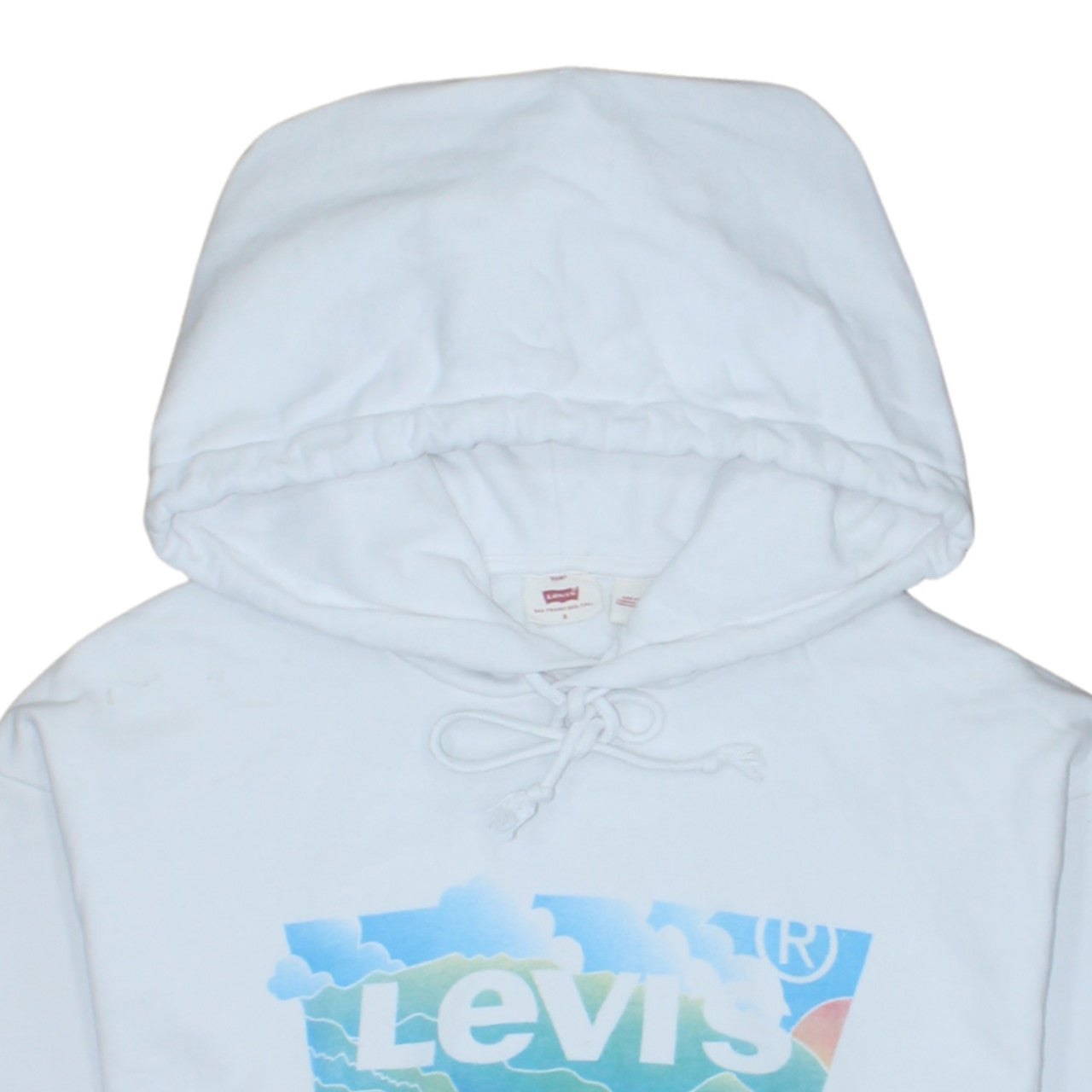 Levi's Women White Small Pullover Hoodie Graphic Print Drawstring