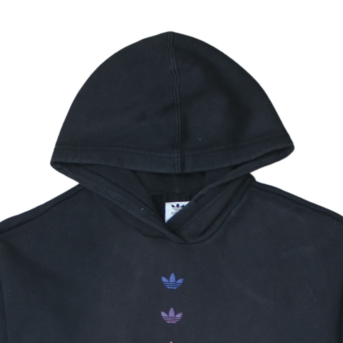 Adidas Womens Black Pullover Hoodie UK 8 Logo Print Cotton Blend