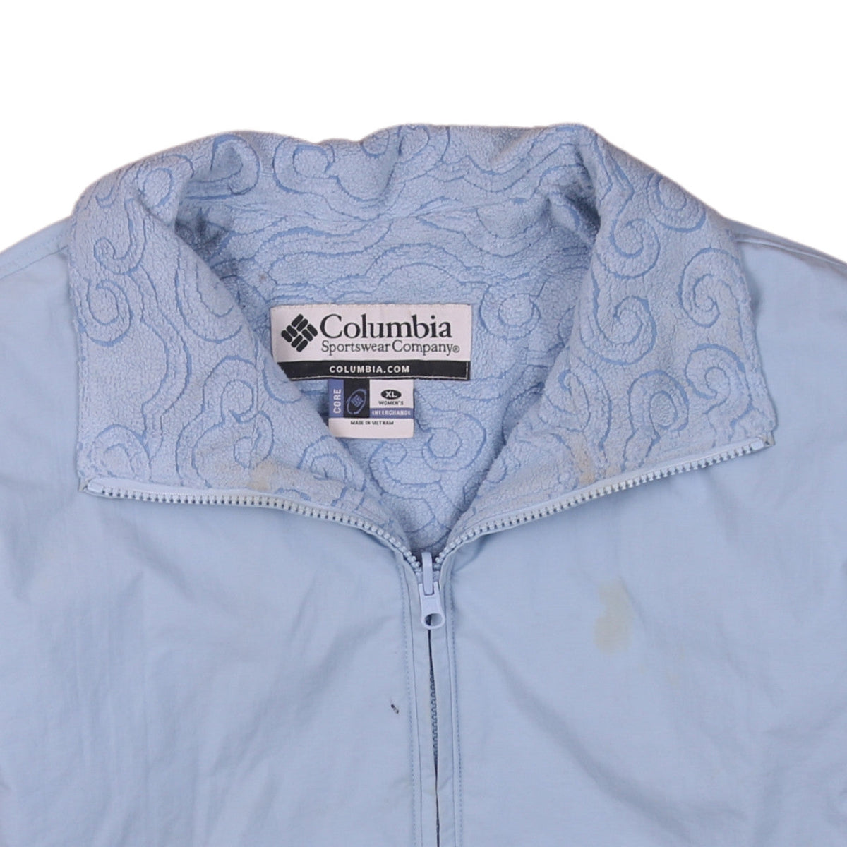 Brand and care label for Columbia Women Blue XL Interchange Full Zip Polyester Activewear Jacket