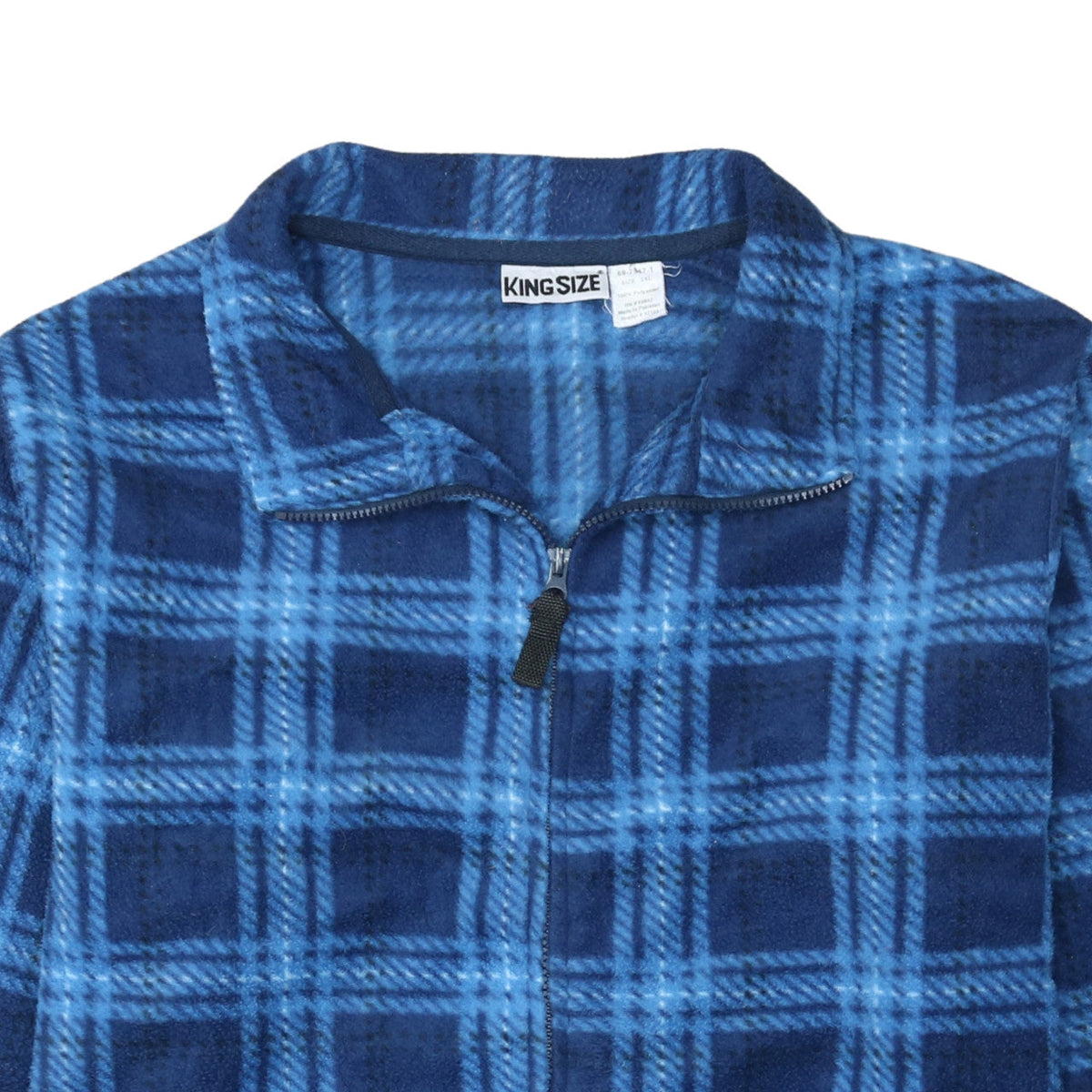 KingSize Men's Blue Check Fleece Full Zip Jacket 3XL