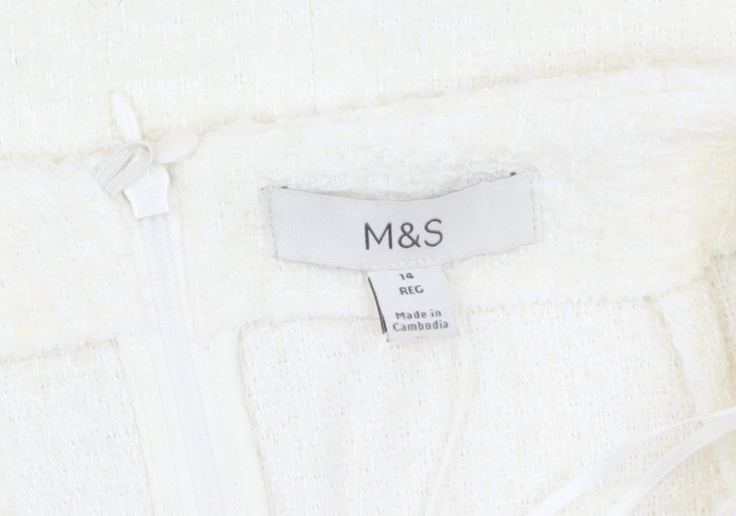 Marks and Spencer Women Ivory Midi Tweed Pencil Skirt Size 14