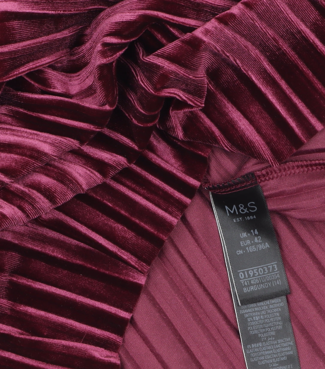 Marks and Spencer Women's Burgundy Velvet Pleated Tunic Blouse Size 14