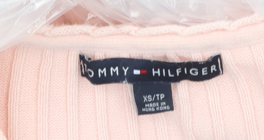 Tommy Hilfiger Womens Pink Cotton V-Neck Ribbed Jumper XS