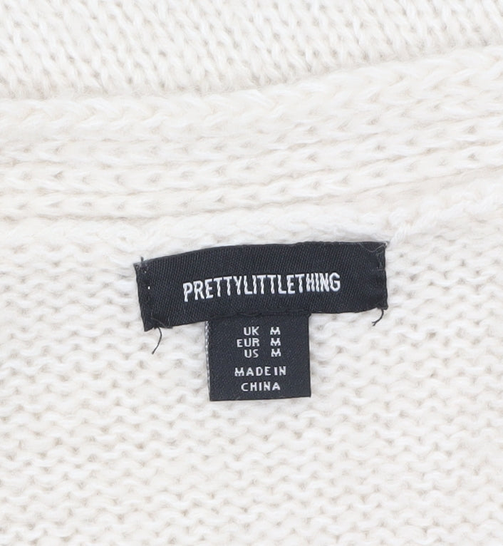PRETTYLITTLETHING Women Ivory Chunky Knit Cardigan M