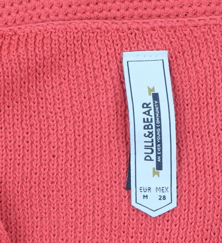 Pull & Bear Women Pink V-Neck Open-Knit Jumper Size 12